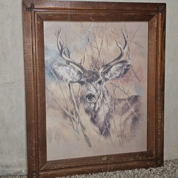 Deer Portrait Original Wood Framed Print Signed Nature Country Wall Decor - Picture 10 of 10